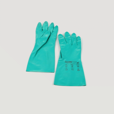 Clean Tek Professional Green Small Nitrile Gloves - 15 mil, Flock Lining, Chemical-Resistant - 13" x 4 1/4" - Pair - 10 count box