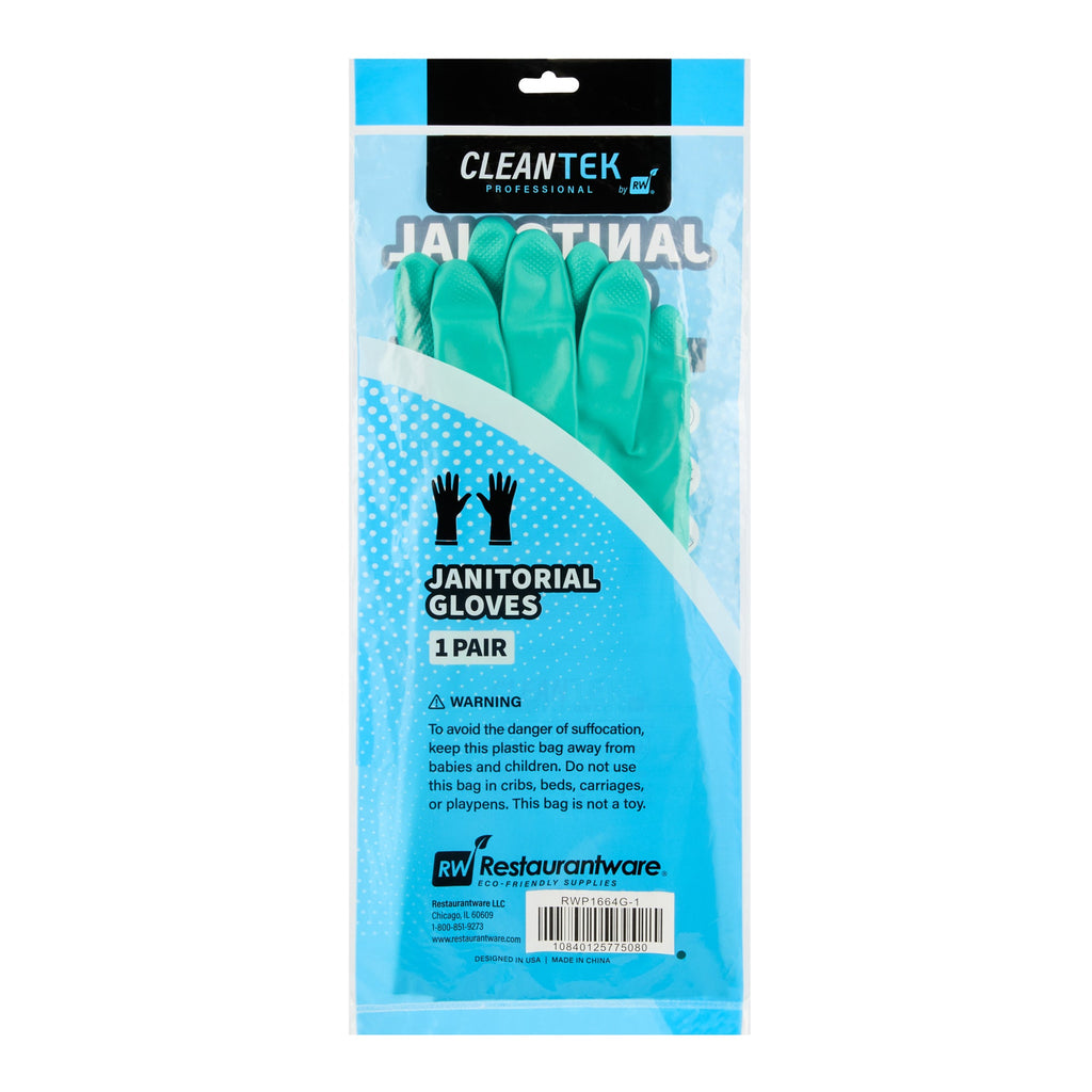 Clean Tek Professional Green Small Nitrile Gloves - 15 mil, Flock Lining, Chemical-Resistant - 13" x 4 1/4" - Pair - 10 count box