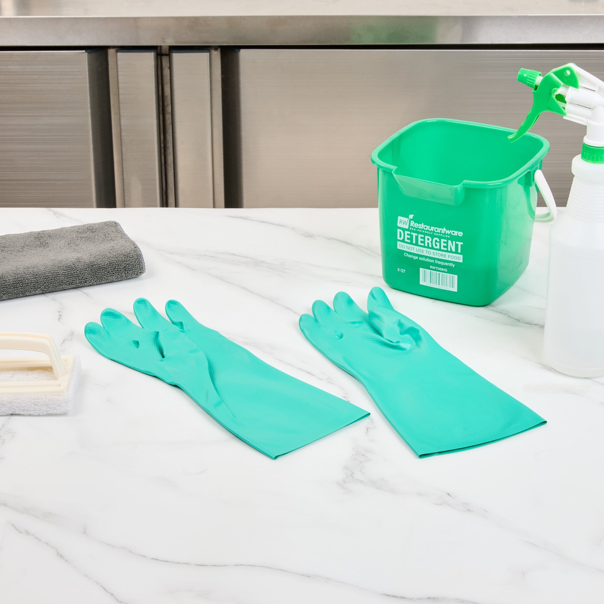 Clean Tek Professional Green Small Nitrile Gloves - 15 mil, Flock Lining, Chemical-Resistant - 13" x 4 1/4" - Pair - 10 count box