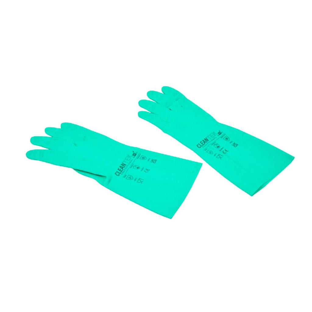 Clean Tek Professional Green Medium Nitrile Gloves - 15 mil, Flock Lining, Chemical-Resistant - 13" x 4 1/4" - Pair - 1 count box