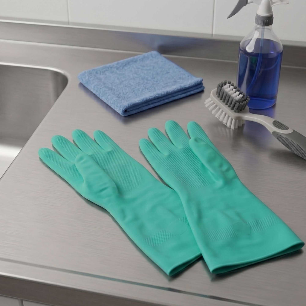 Clean Tek Professional Green Medium Nitrile Gloves - 15 mil, Flock Lining, Chemical-Resistant - 13" x 4 1/4" - Pair - 10 count box