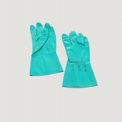 Clean Tek Professional Green Large Nitrile Gloves - 15 mil, Flock Lining, Chemical-Resistant - 13" x 4 1/2" - Pair - 1 count box