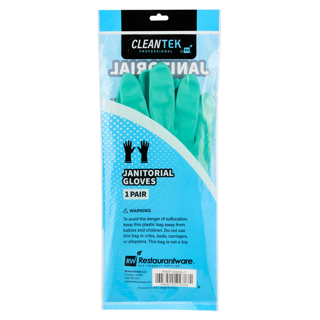 Clean Tek Professional Green Large Nitrile Gloves - 15 mil, Flock Lining, Chemical-Resistant - 13" x 4 1/2" - Pair - 1 count box