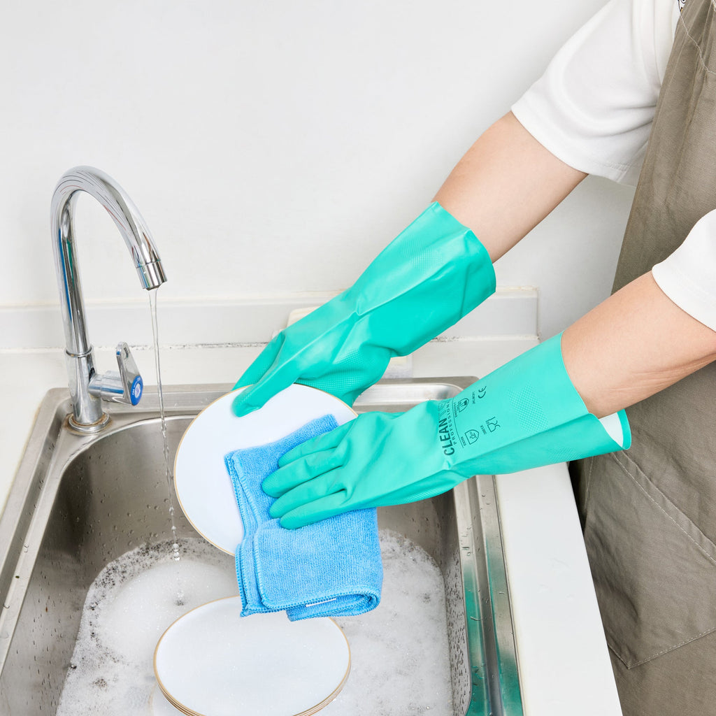 Clean Tek Professional Green Large Nitrile Gloves - 15 mil, Flock Lining, Chemical-Resistant - 13" x 4 1/2" - Pair - 1 count box