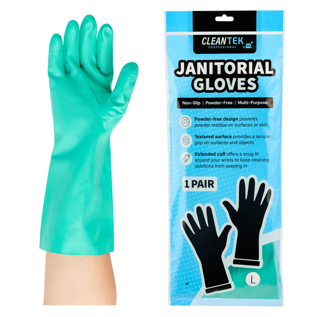 Clean Tek Professional Green Large Nitrile Gloves - 15 mil, Flock Lining, Chemical-Resistant - 13" x 4 1/2" - Pair - 10 count box