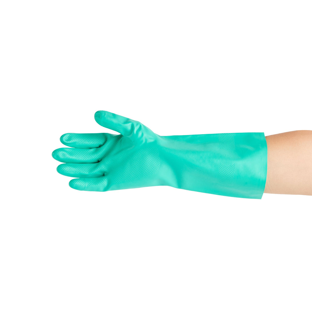Clean Tek Professional Green Large Nitrile Gloves - 15 mil, Flock Lining, Chemical-Resistant - 13" x 4 1/2" - Pair - 10 count box