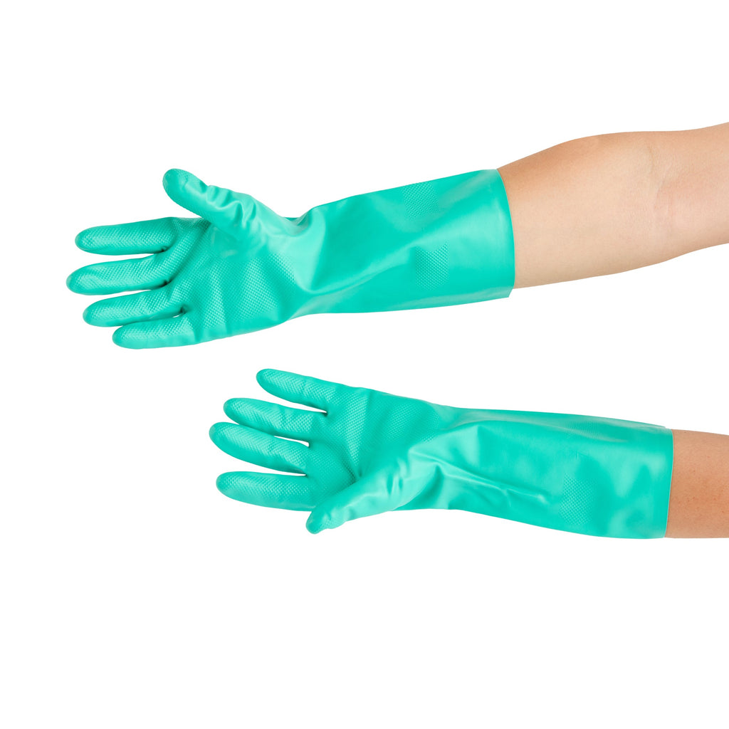Clean Tek Professional Green Large Nitrile Gloves - 15 mil, Flock Lining, Chemical-Resistant - 13" x 4 1/2" - Pair - 10 count box