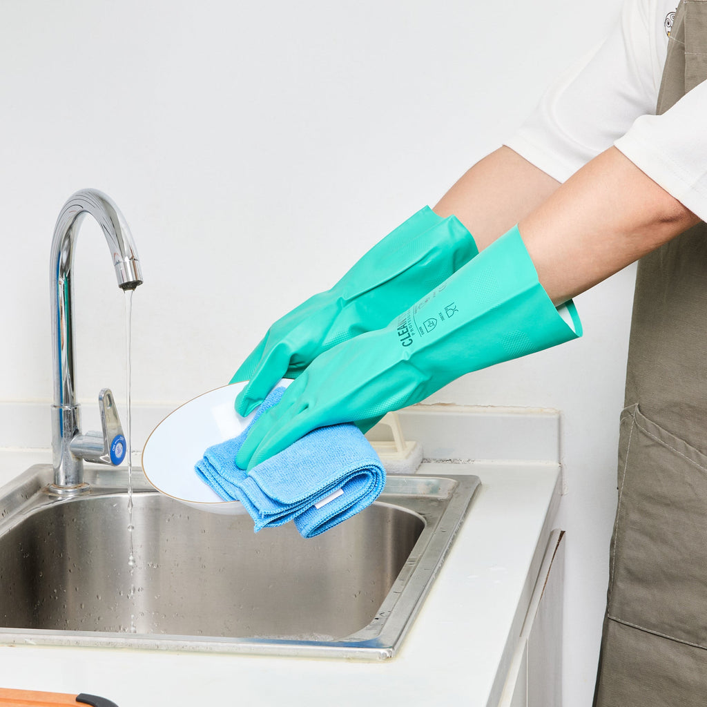 Clean Tek Professional Green Large Nitrile Gloves - 15 mil, Flock Lining, Chemical-Resistant - 13" x 4 1/2" - Pair - 10 count box