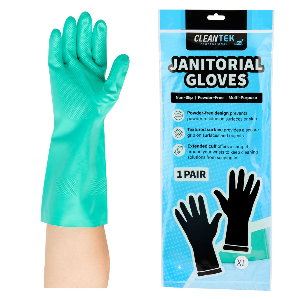 Clean Tek Professional Green Extra Large Nitrile Gloves - 15 mil, Flock Lining, Chemical-Resistant - 13" x 4 3/4" - Pair - 1 count box