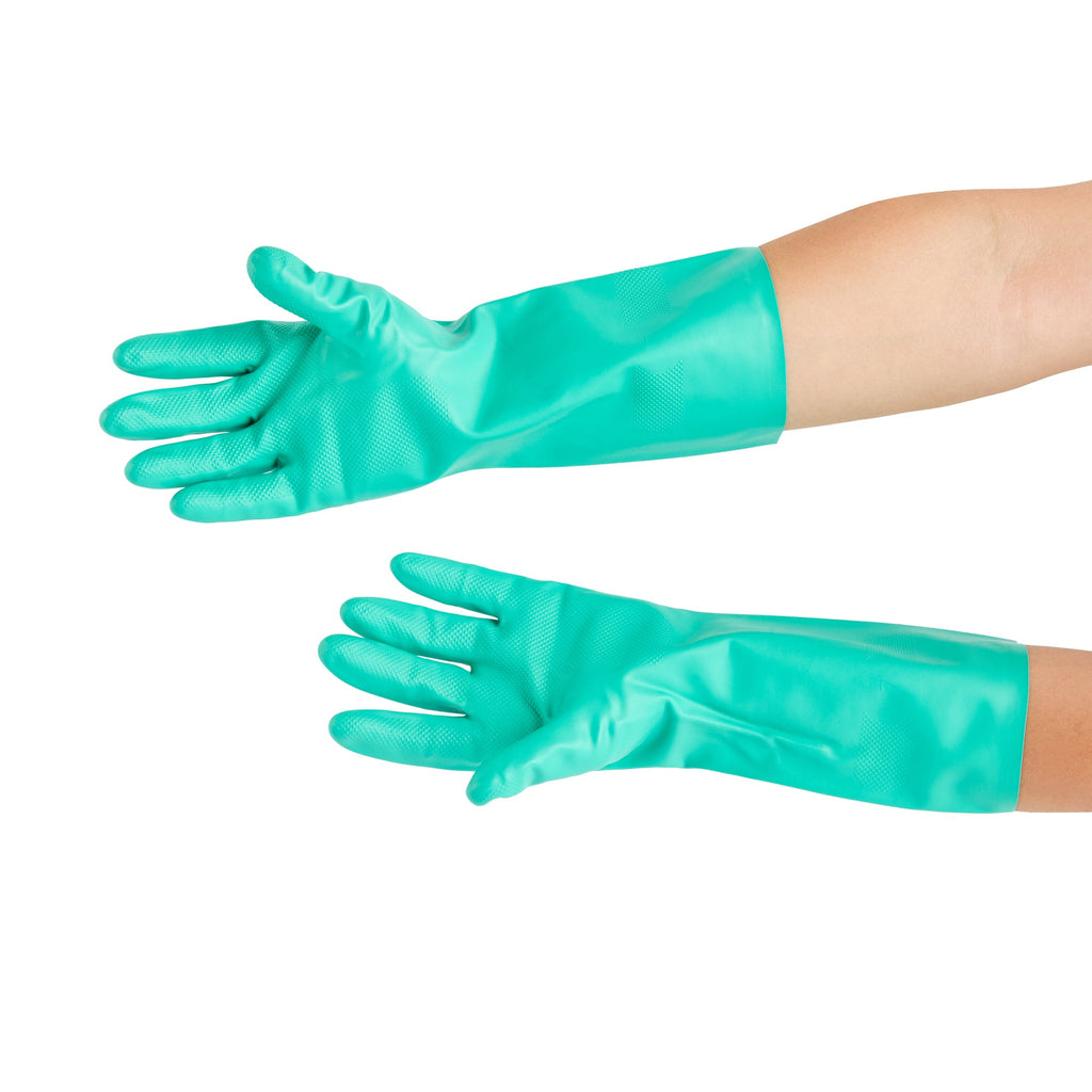Clean Tek Professional Green Extra Large Nitrile Gloves - 15 mil, Flock Lining, Chemical-Resistant - 13" x 4 3/4" - Pair - 1 count box