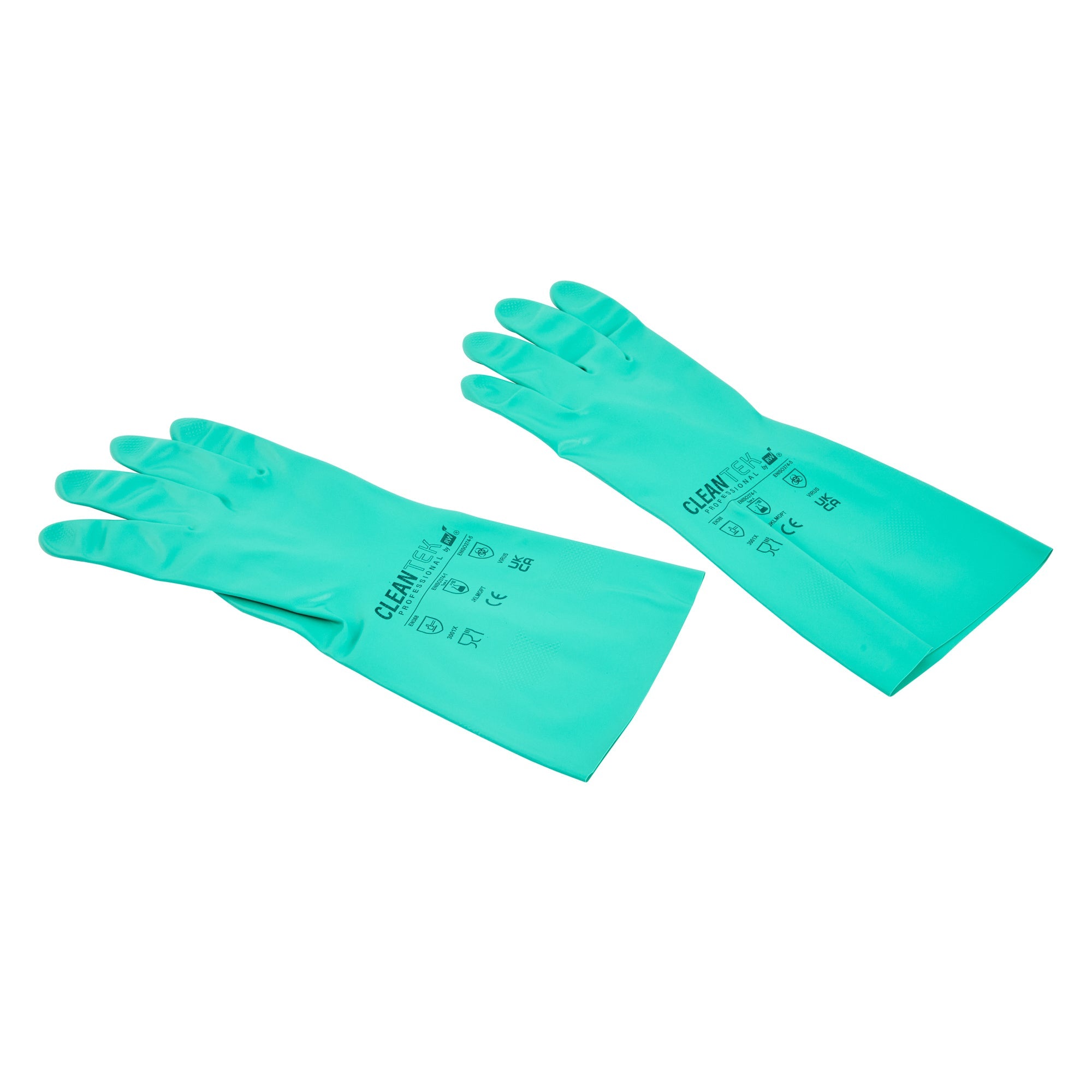Clean Tek Professional Green Extra Large Nitrile Gloves - 15 mil, Flock Lining, Chemical-Resistant - 13" x 4 3/4" - Pair - 10 count box