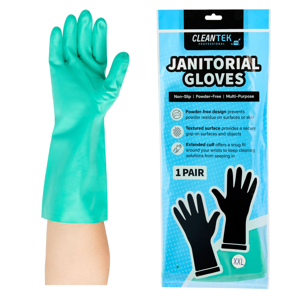 Clean Tek Professional Green XXL Nitrile Gloves - 15 mil, Flock Lining, Chemical-Resistant - 13" x 5" - Pair - 1 count box