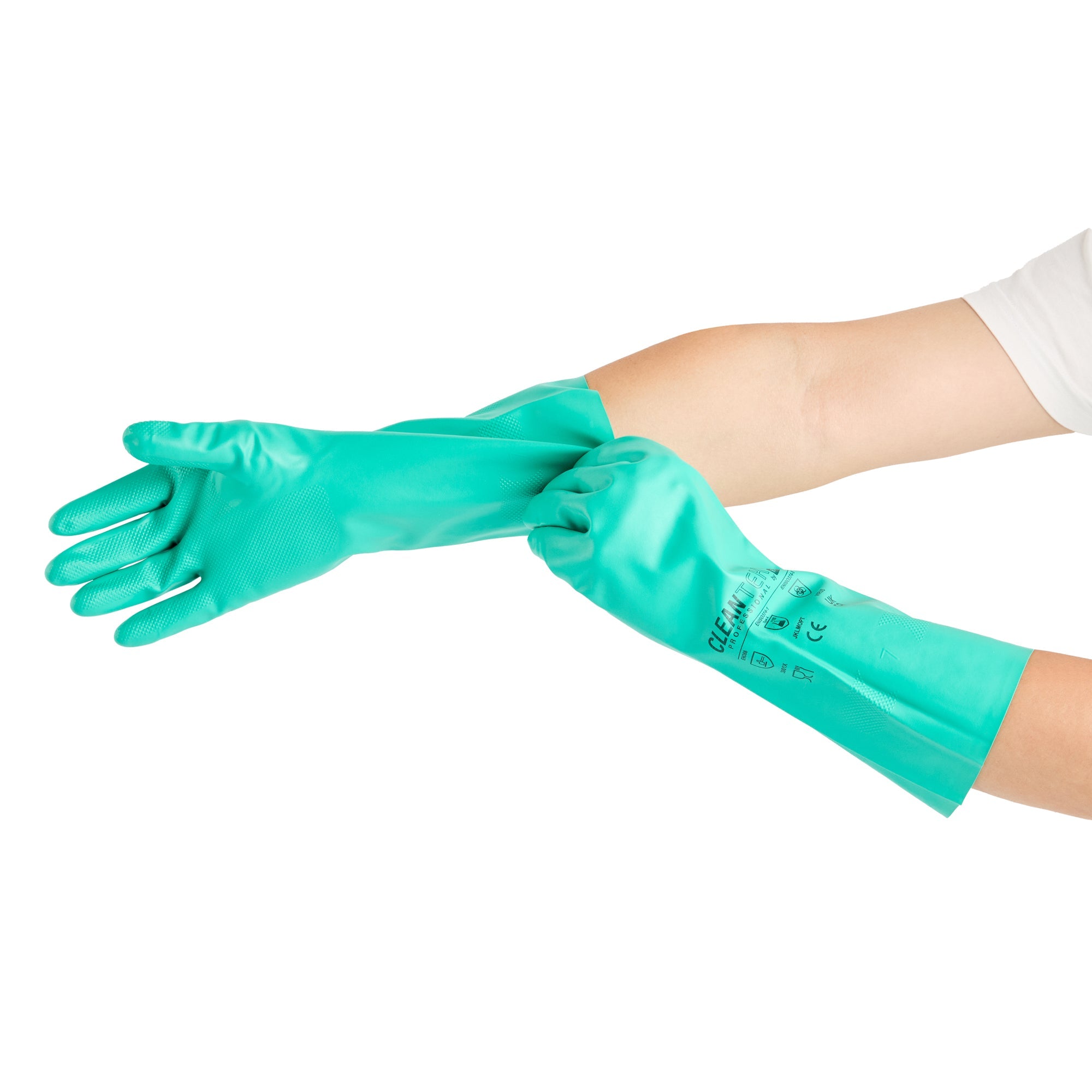 Clean Tek Professional Green XXL Nitrile Gloves - 15 mil, Flock Lining, Chemical-Resistant - 13" x 5" - Pair - 1 count box