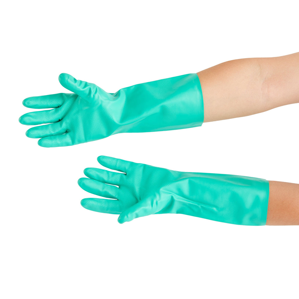 Clean Tek Professional Green XXL Nitrile Gloves - 15 mil, Flock Lining, Chemical-Resistant - 13" x 5" - Pair - 1 count box