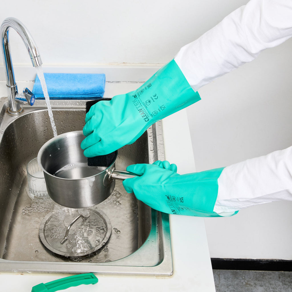 Clean Tek Professional Green XXL Nitrile Gloves - 15 mil, Flock Lining, Chemical-Resistant - 13" x 5" - Pair - 1 count box