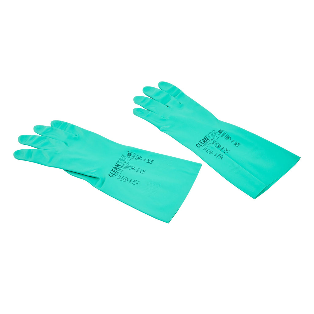 Clean Tek Professional Green XXL Nitrile Gloves - 15 mil, Flock Lining, Chemical-Resistant - 13" x 5" - Pair - 10 count box