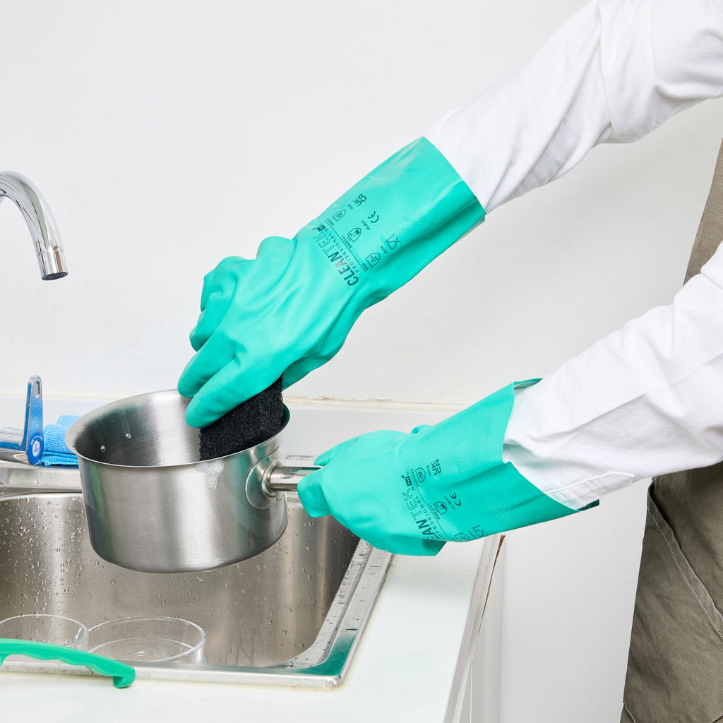 Clean Tek Professional Green XXL Nitrile Gloves - 15 mil, Flock Lining, Chemical-Resistant - 13" x 5" - Pair - 10 count box