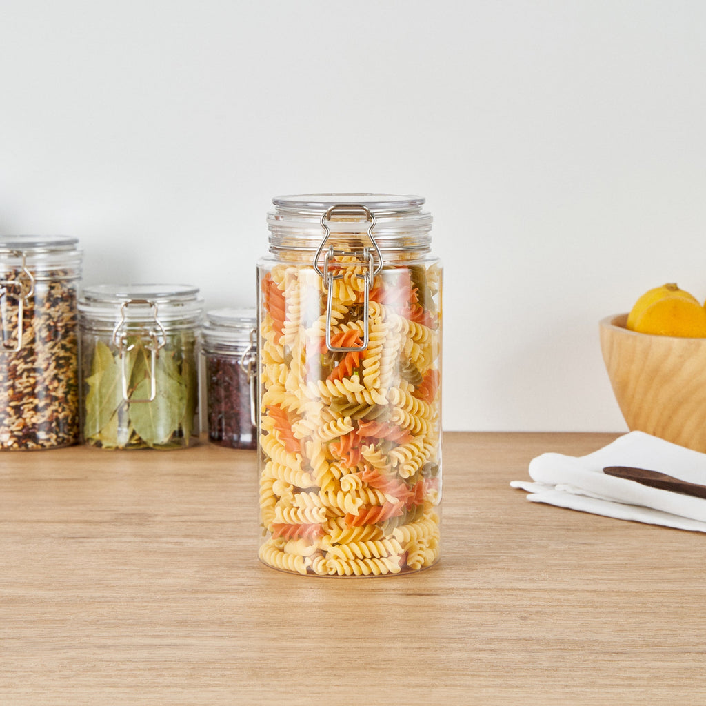 Met Lux 51 oz Round Clear Plastic Storage Jar - with Hinged Lid - 4 1/4" x 4 1/4" x 8 1/4" - 2 count box
