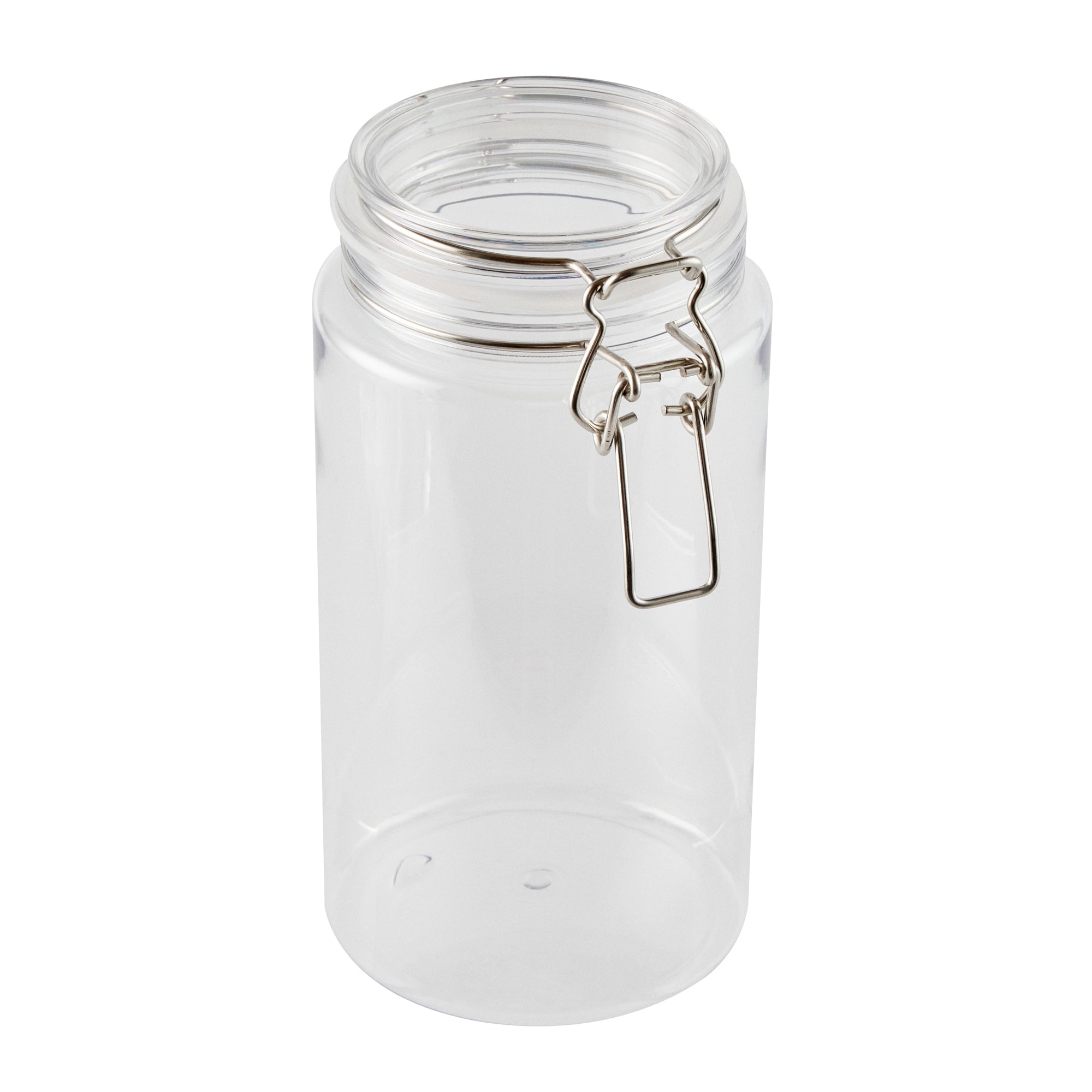 Met Lux 51 oz Round Clear Plastic Storage Jar - with Hinged Lid - 4 1/4" x 4 1/4" x 8 1/4" - 2 count box