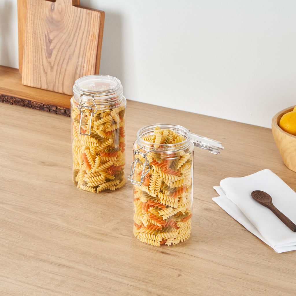 Met Lux 51 oz Round Clear Plastic Storage Jar - with Hinged Lid - 4 1/4" x 4 1/4" x 8 1/4" - 2 count box