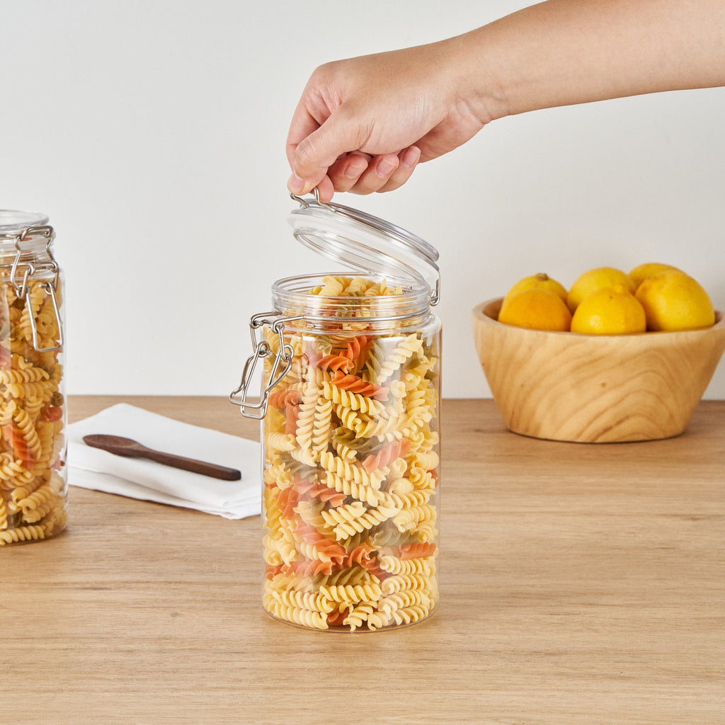 Met Lux 51 oz Round Clear Plastic Storage Jar - with Hinged Lid - 4 1/4" x 4 1/4" x 8 1/4" - 2 count box