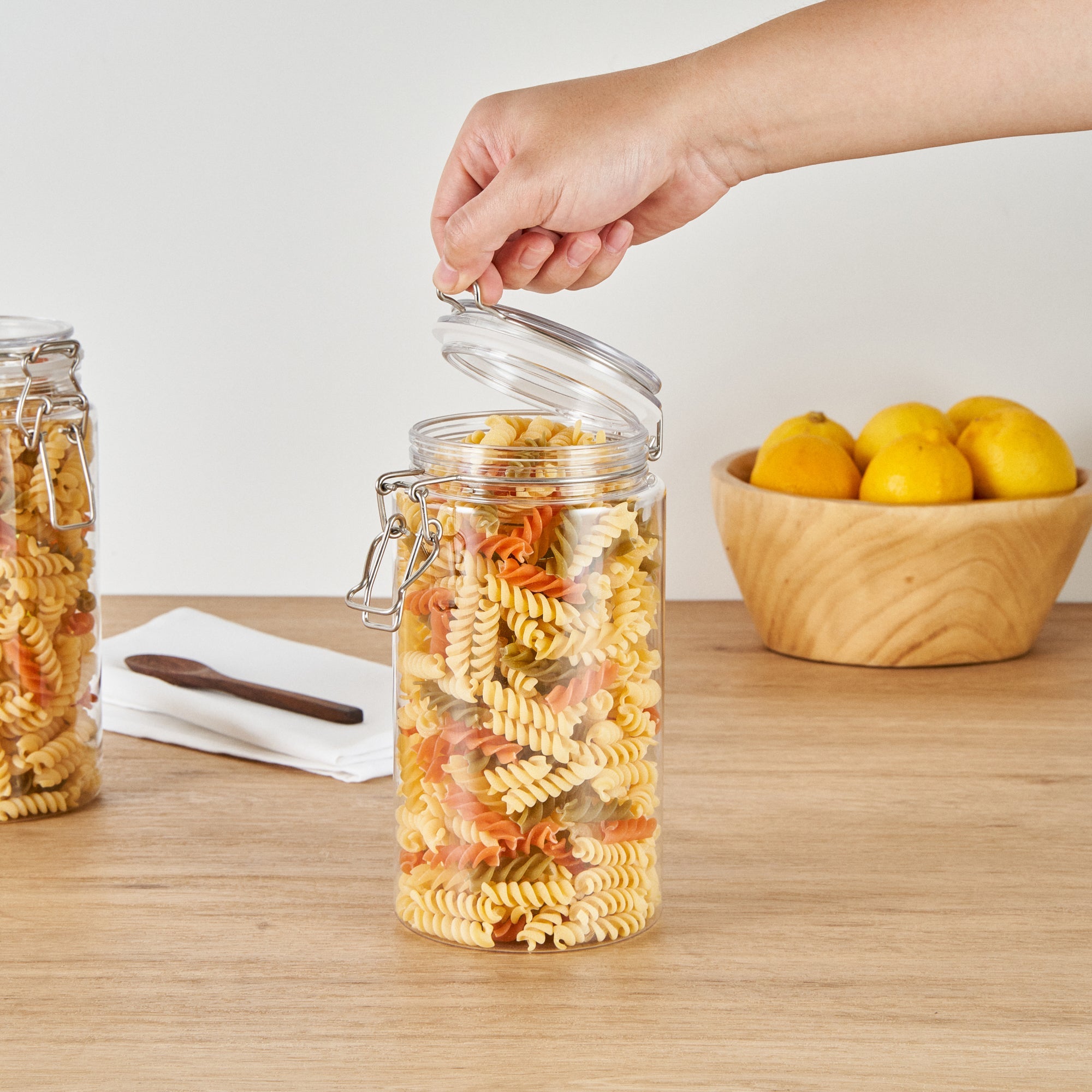 Met Lux 51 oz Round Clear Plastic Storage Jar - with Hinged Lid - 4 1/4" x 4 1/4" x 8 1/4" - 2 count box