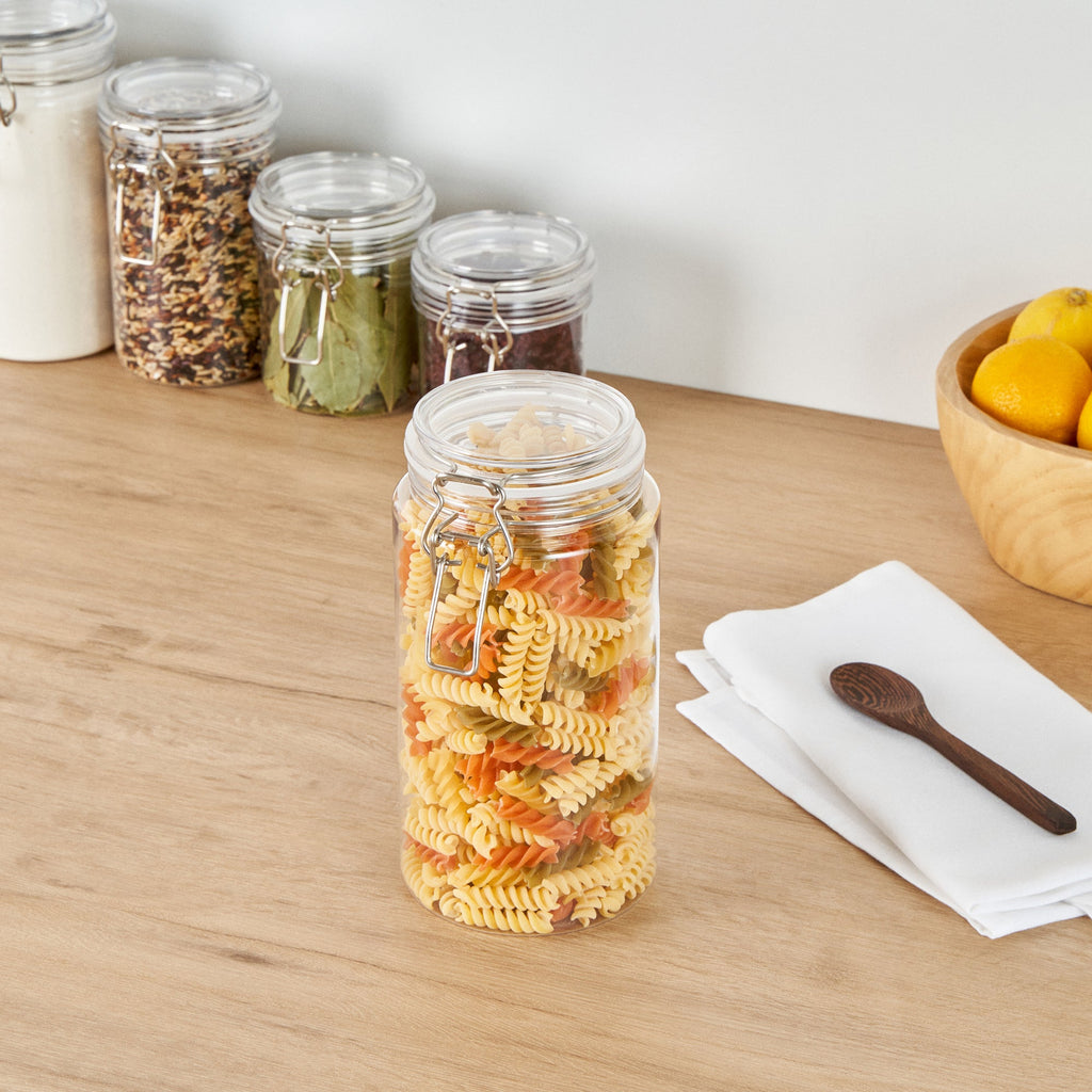 Met Lux 51 oz Round Clear Plastic Storage Jar - with Hinged Lid - 4 1/4" x 4 1/4" x 8 1/4" - 2 count box