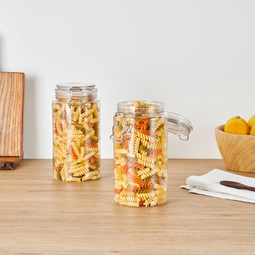 Met Lux 51 oz Round Clear Plastic Storage Jar - with Hinged Lid - 4 1/4" x 4 1/4" x 8 1/4" - 2 count box