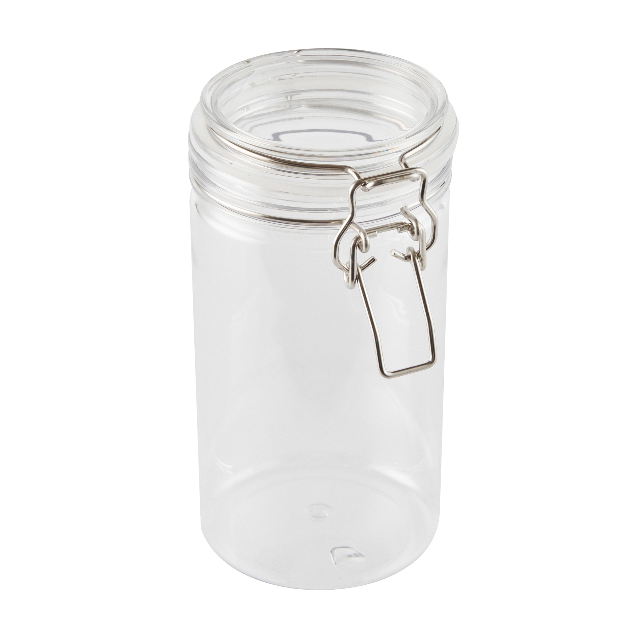 Met Lux 32 oz Round Clear Plastic Storage Jar - with Hinged Lid - 3 3/4" x 3 3/4" x 7 1/4" - 20 count box