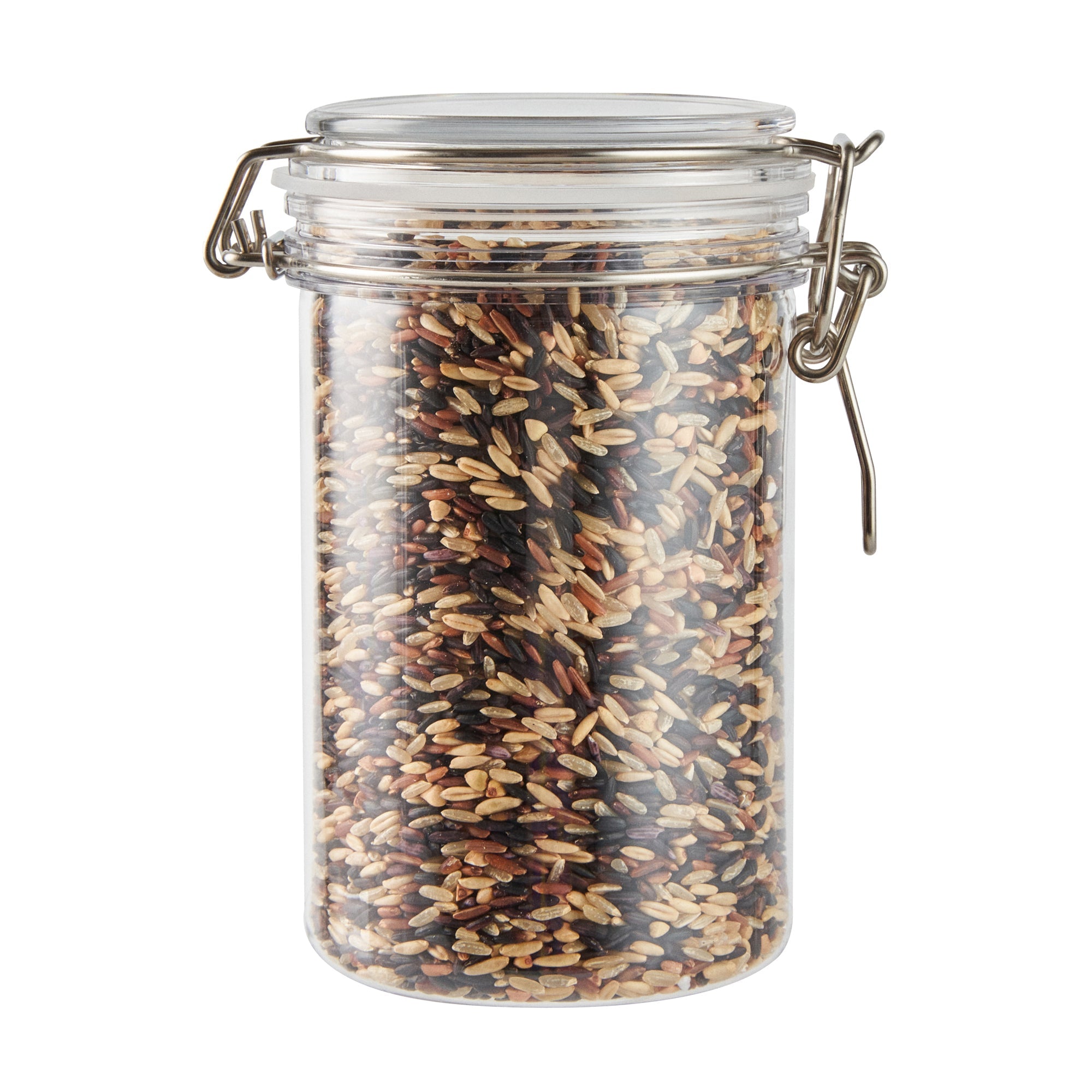 Met Lux 24 oz Round Clear Plastic Storage Jar - with Hinged Lid - 3 1/2" x 3 1/2" x 6" - 2 count box