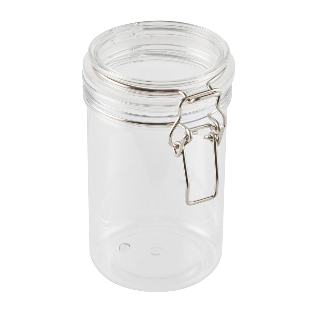 Met Lux 24 oz Round Clear Plastic Storage Jar - with Hinged Lid - 3 1/2" x 3 1/2" x 6" - 20 count box