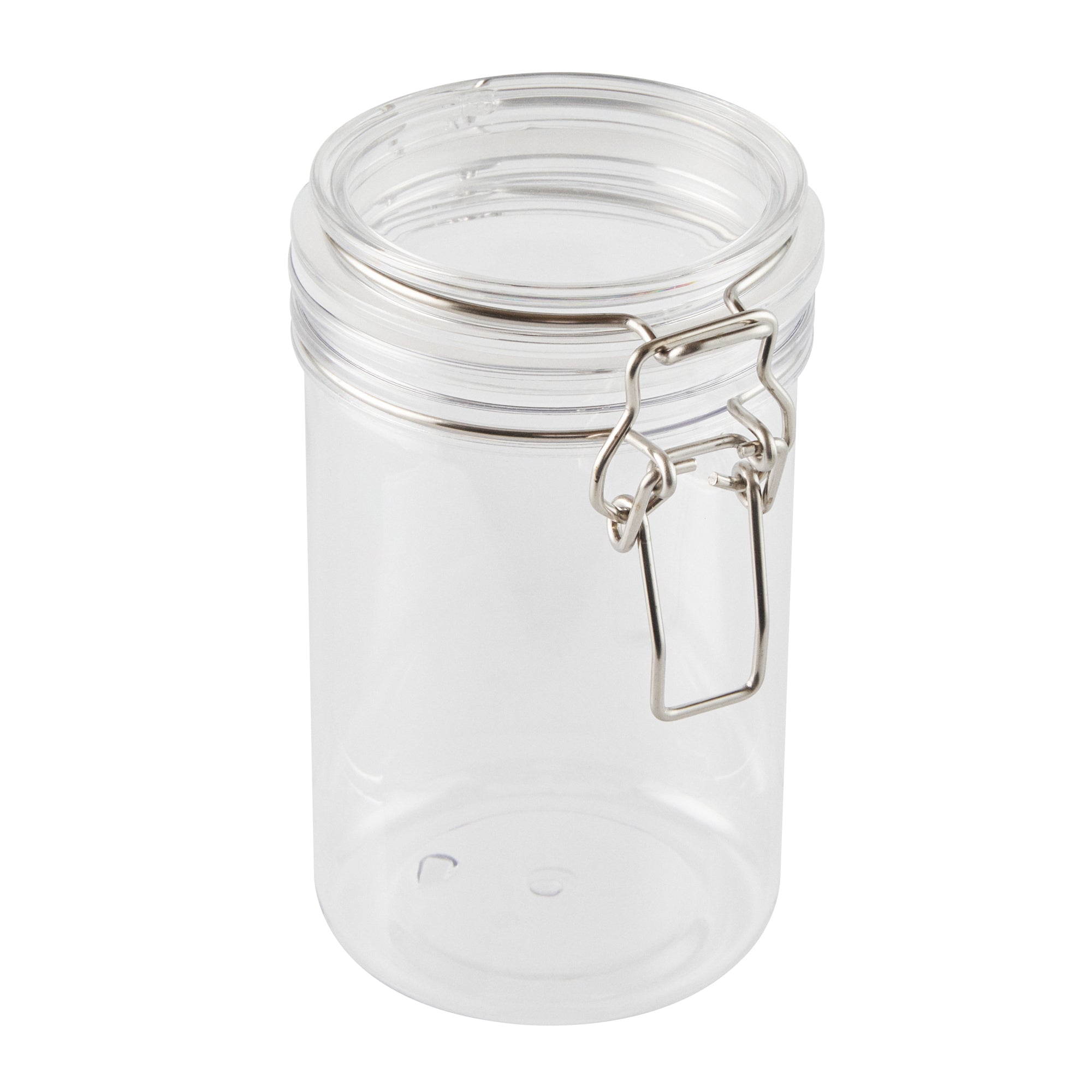 Met Lux 24 oz Round Clear Plastic Storage Jar - with Hinged Lid - 3 1/2" x 3 1/2" x 6" - 20 count box