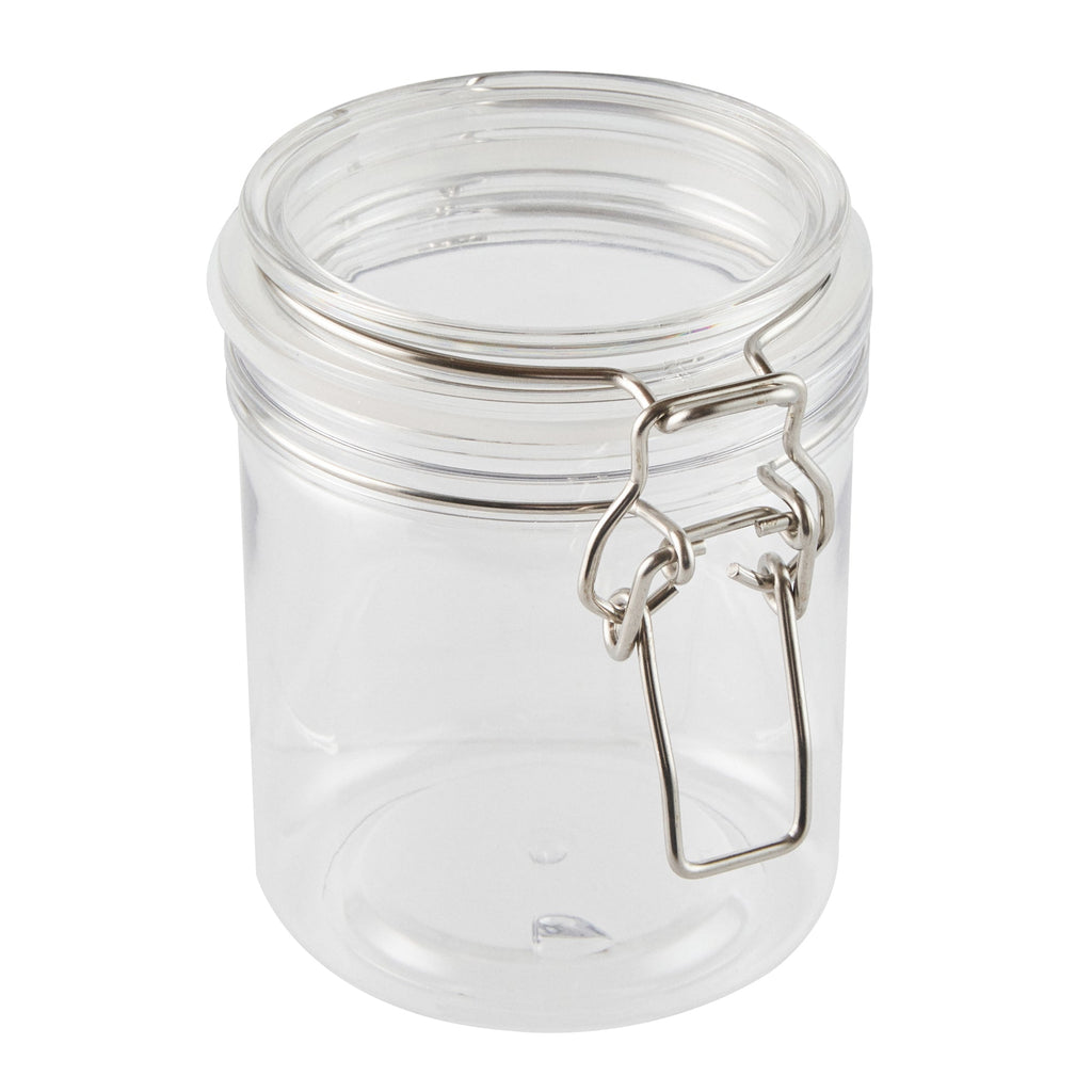 Met Lux 17 oz Round Clear Plastic Storage Jar - with Hinged Lid - 3 1/2" x 3 1/2" x 4 1/2" - 2 count box