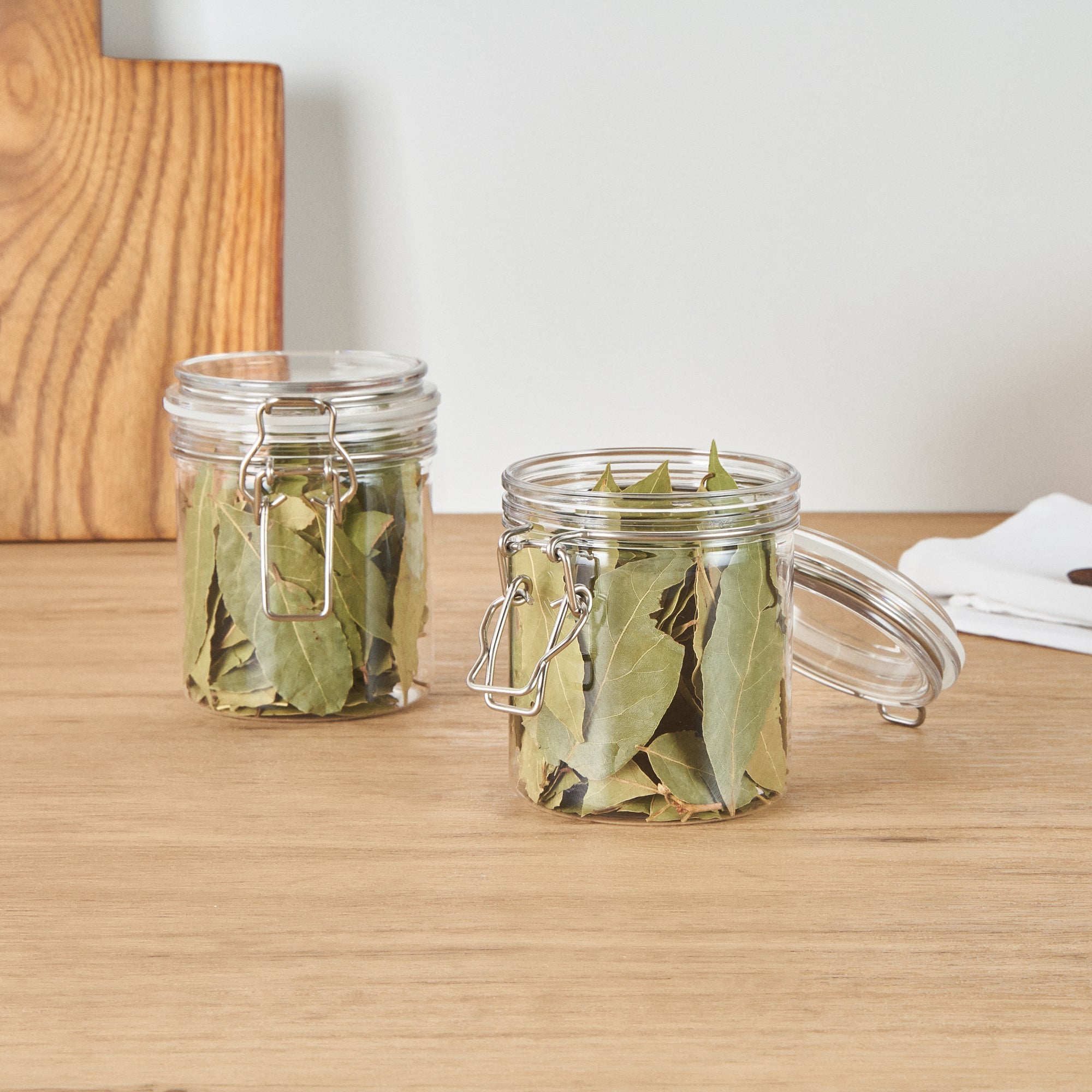 Met Lux 17 oz Round Clear Plastic Storage Jar - with Hinged Lid - 3 1/2" x 3 1/2" x 4 1/2" - 2 count box