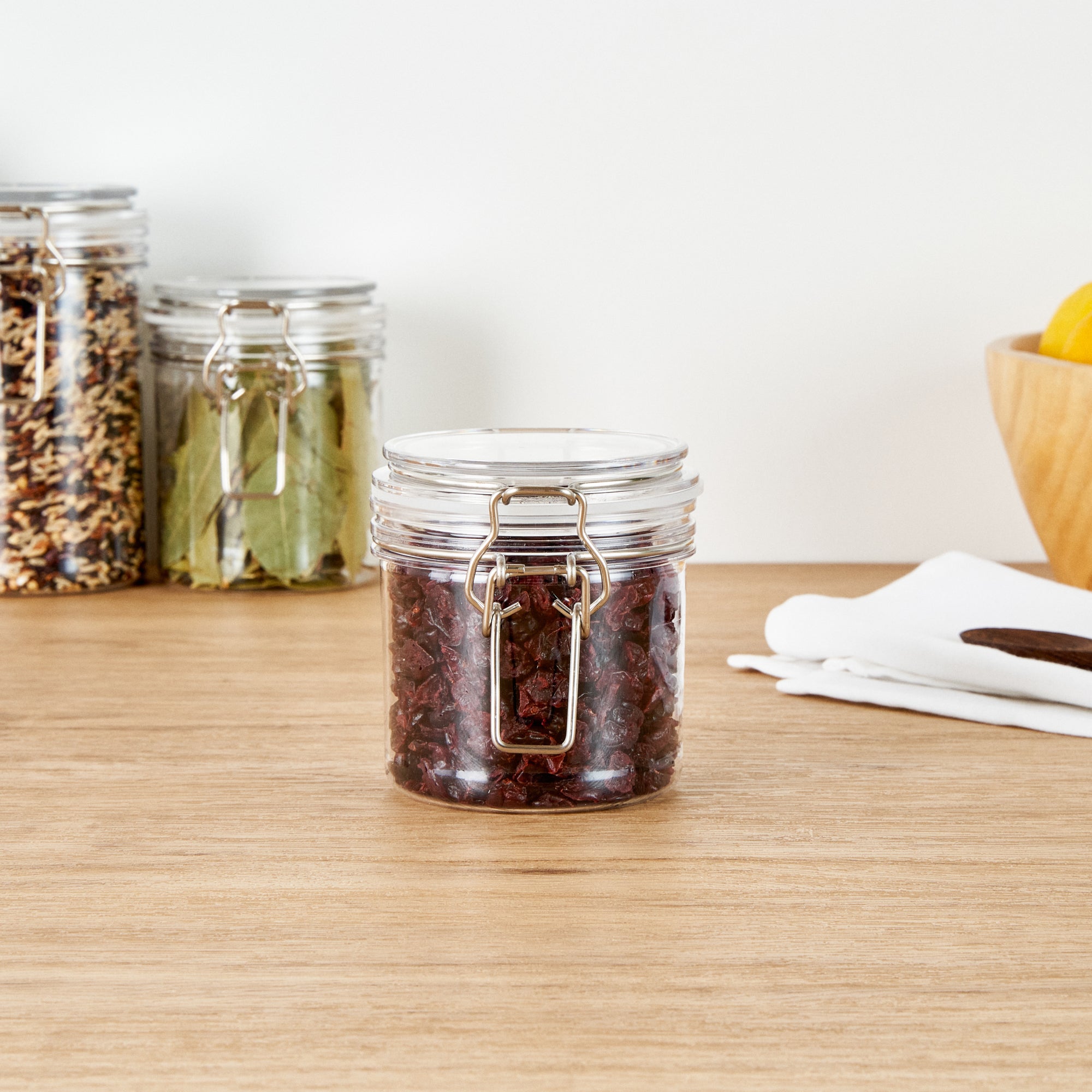 Met Lux 15 oz Round Clear Plastic Storage Jar - with Hinged Lid - 3 1/2" x 3 1/2" x 4" - 2 count box