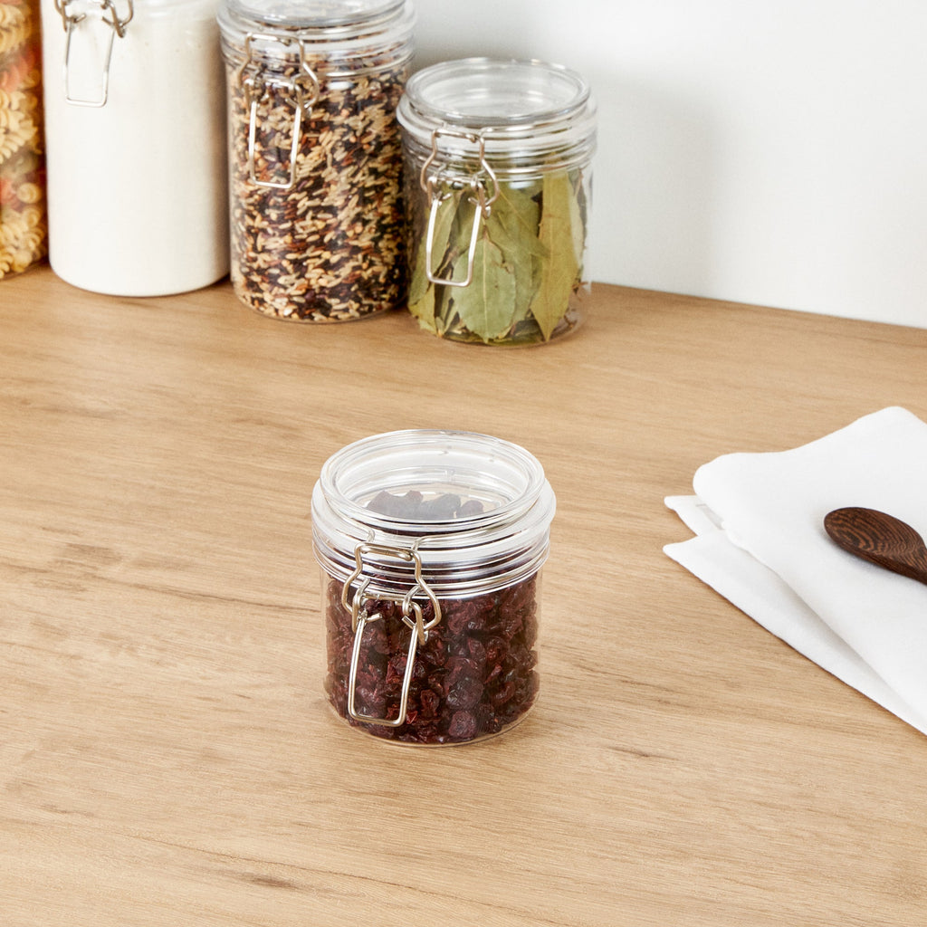 Met Lux 15 oz Round Clear Plastic Storage Jar - with Hinged Lid - 3 1/2" x 3 1/2" x 4" - 2 count box