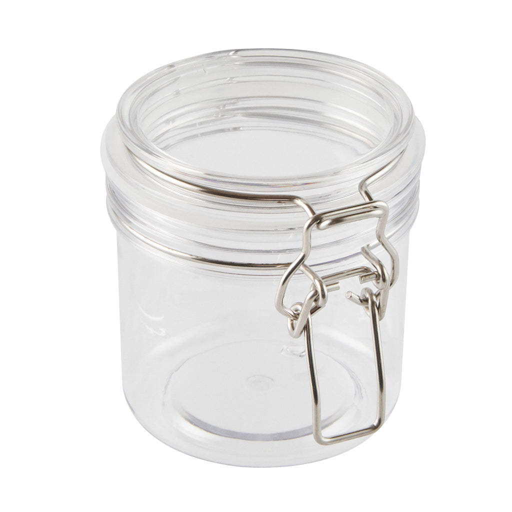 Met Lux 15 oz Round Clear Plastic Storage Jar - with Hinged Lid - 3 1/2" x 3 1/2" x 4" - 20 count box