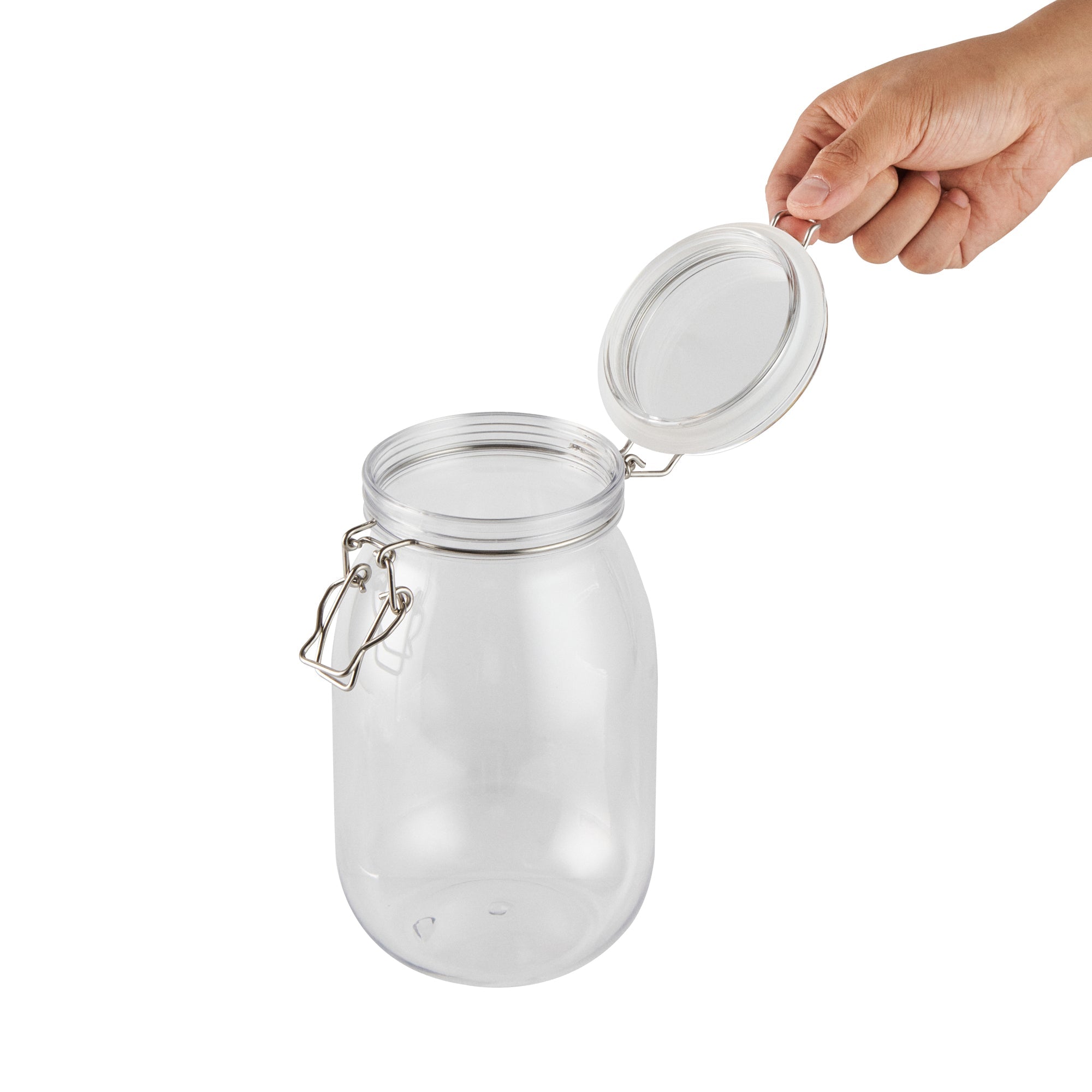 Met Lux 56 oz Round Clear Plastic Storage Jar - with Hinged Lid - 4 3/4" x 4 3/4" x 8 1/4" - 2 count box