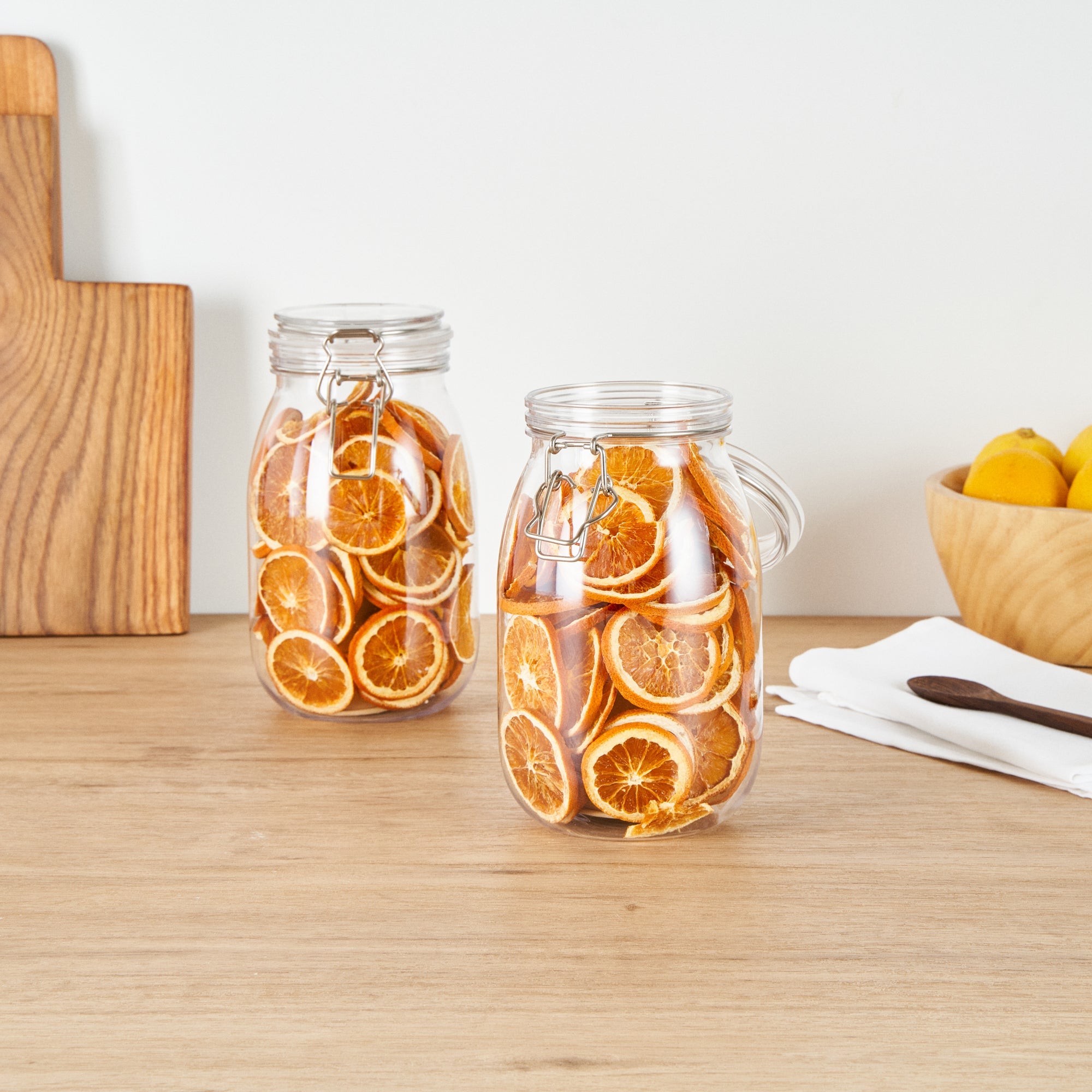 Met Lux 56 oz Round Clear Plastic Storage Jar - with Hinged Lid - 4 3/4" x 4 3/4" x 8 1/4" - 2 count box