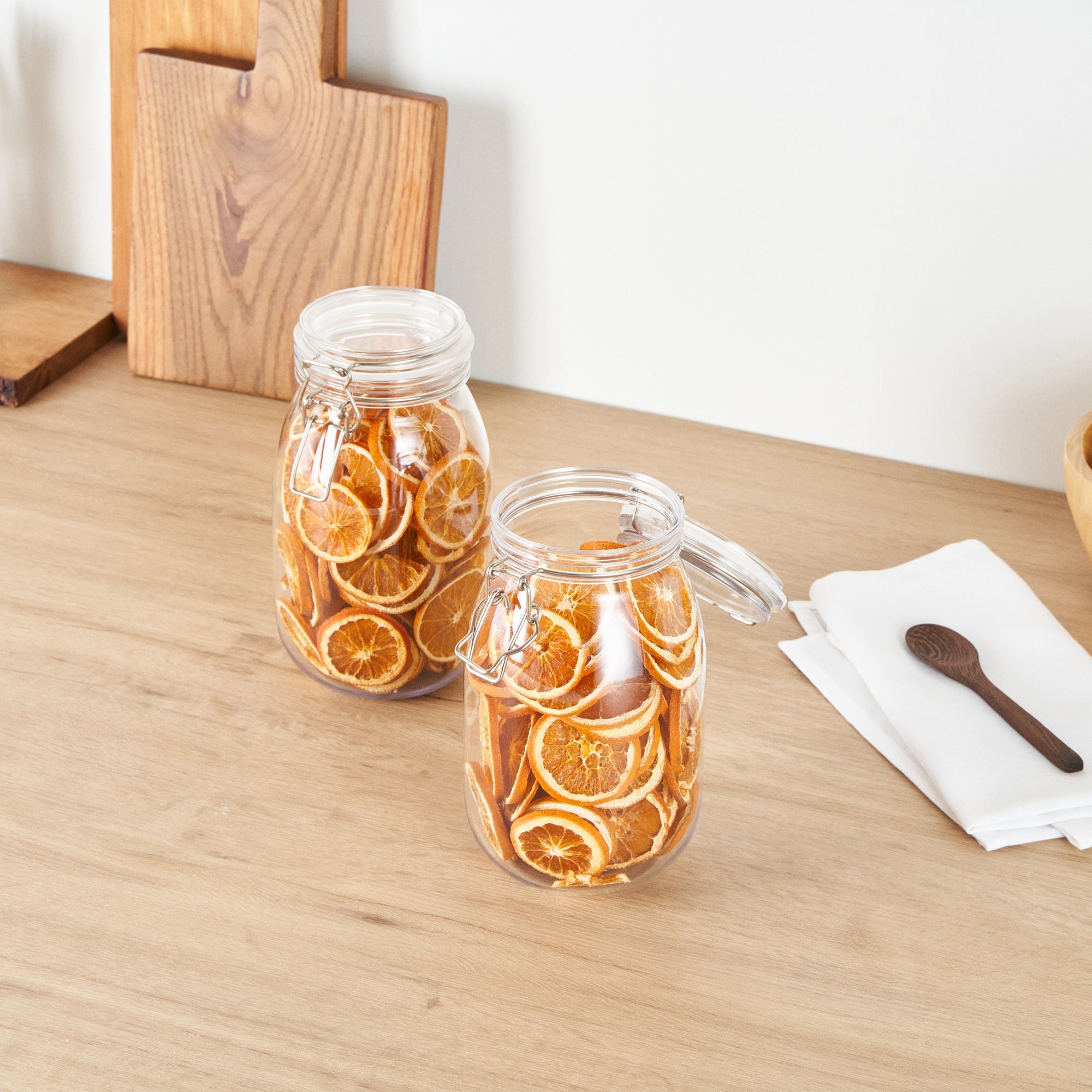 Met Lux 56 oz Round Clear Plastic Storage Jar - with Hinged Lid - 4 3/4" x 4 3/4" x 8 1/4" - 2 count box