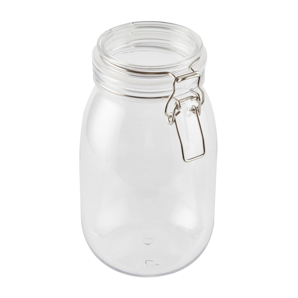 Met Lux 56 oz Round Clear Plastic Storage Jar - with Hinged Lid - 4 3/4" x 4 3/4" x 8 1/4" - 20 count box