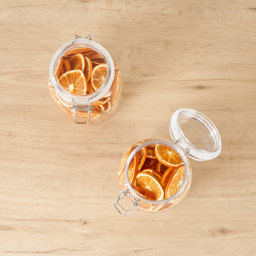 Met Lux 56 oz Round Clear Plastic Storage Jar - with Hinged Lid - 4 3/4" x 4 3/4" x 8 1/4" - 20 count box