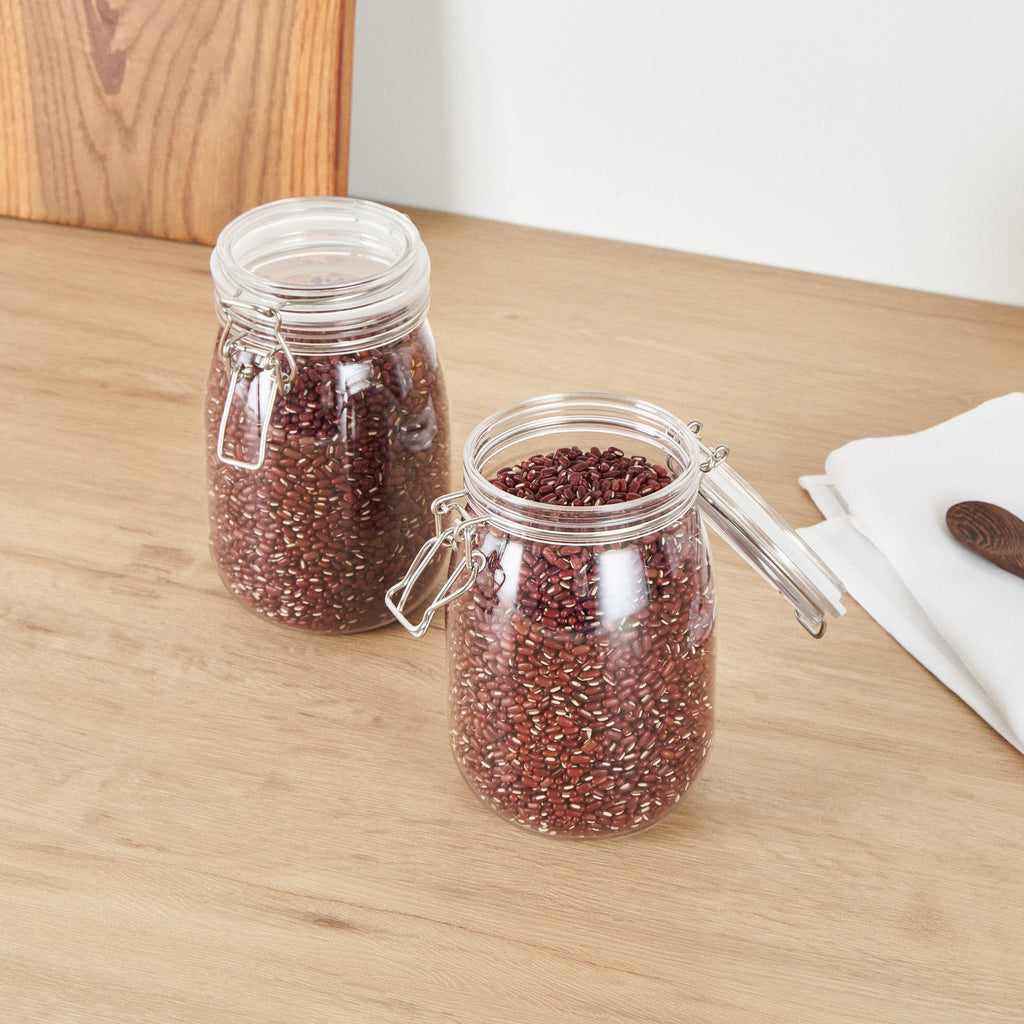 Met Lux 39 oz Round Clear Plastic Storage Jar - with Hinged Lid - 4 1/4" x 4 1/4" x 7" - 2 count box