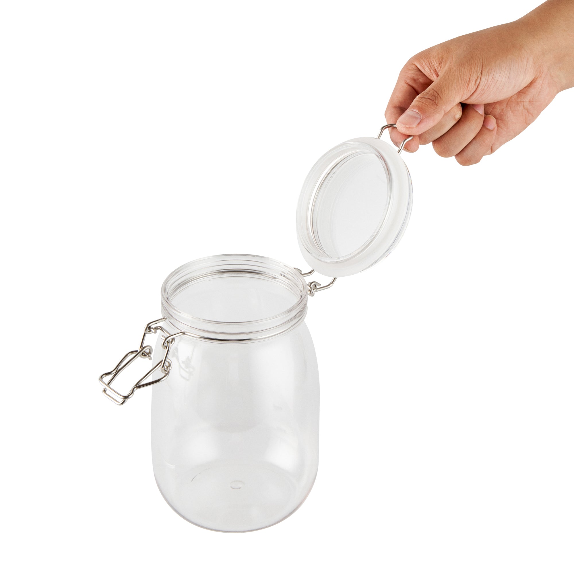 Met Lux 39 oz Round Clear Plastic Storage Jar - with Hinged Lid - 4 1/4" x 4 1/4" x 7" - 20 count box