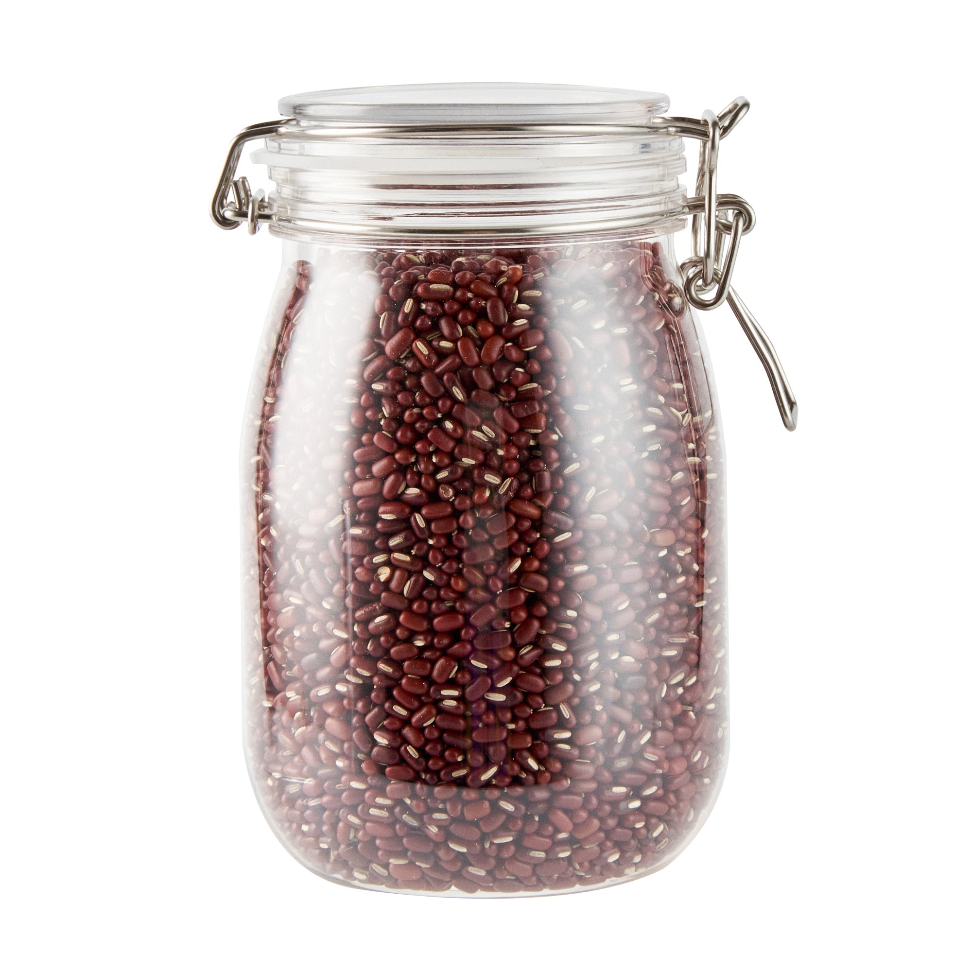 Met Lux 39 oz Round Clear Plastic Storage Jar - with Hinged Lid - 4 1/4" x 4 1/4" x 7" - 20 count box