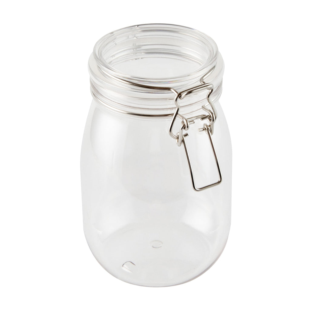 Met Lux 39 oz Round Clear Plastic Storage Jar - with Hinged Lid - 4 1/4" x 4 1/4" x 7" - 20 count box