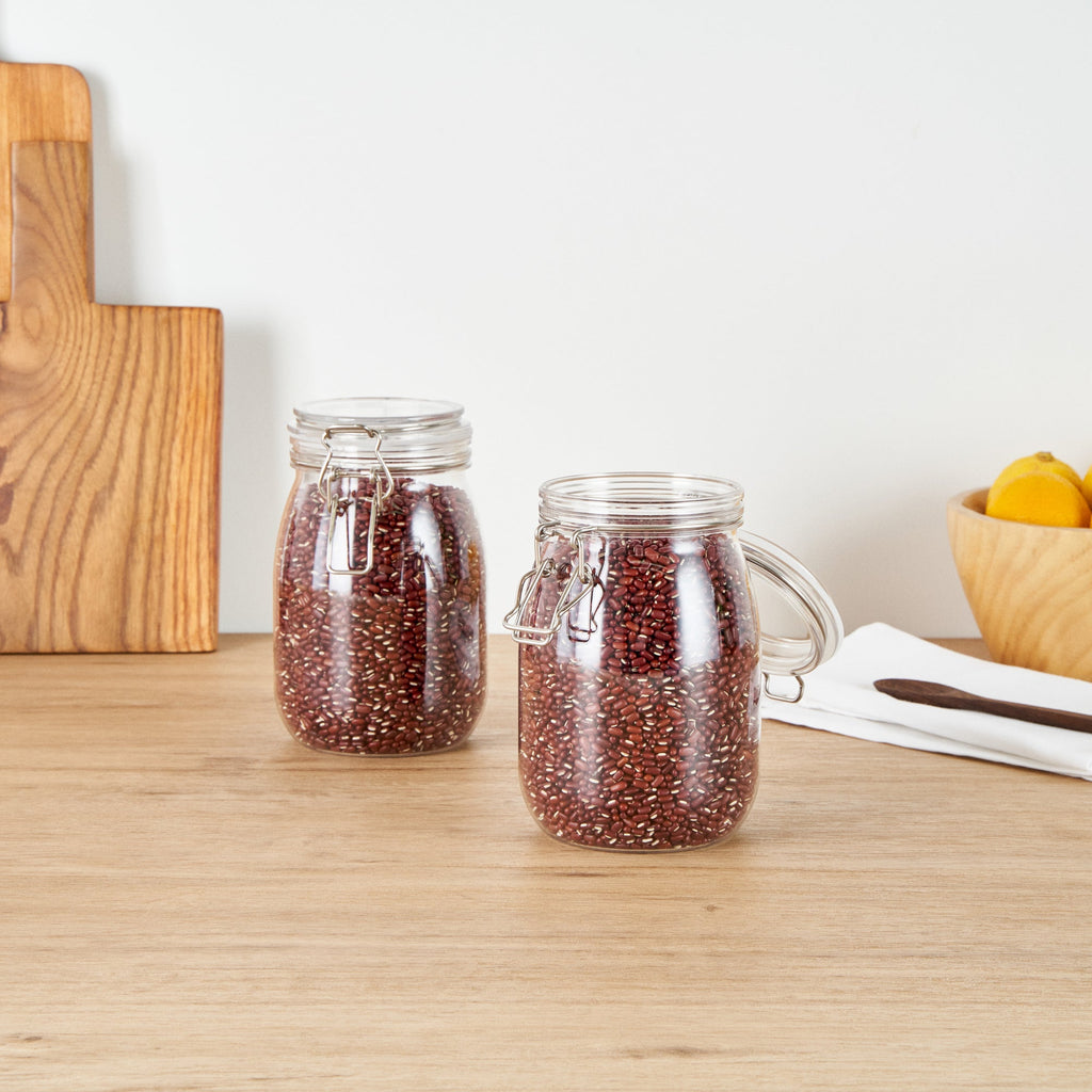 Met Lux 39 oz Round Clear Plastic Storage Jar - with Hinged Lid - 4 1/4" x 4 1/4" x 7" - 20 count box