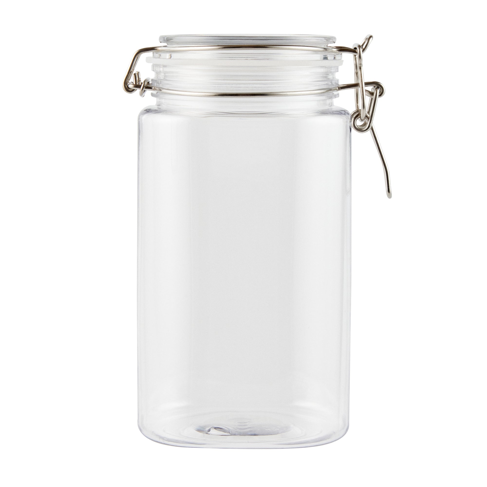Met Lux 53 oz Square Clear Plastic Storage Jar - with Hinged Lid - 4 1/4" x 4 1/4" x 7 3/4" - 2 count box