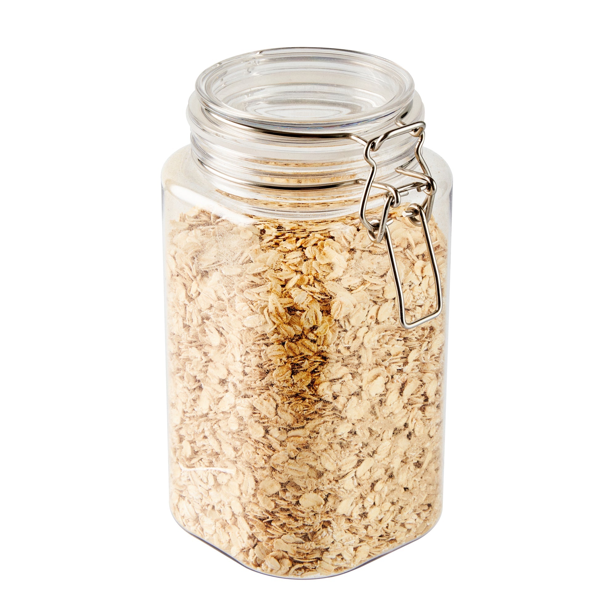 Met Lux 53 oz Square Clear Plastic Storage Jar - with Hinged Lid - 4 1/4" x 4 1/4" x 7 3/4" - 2 count box