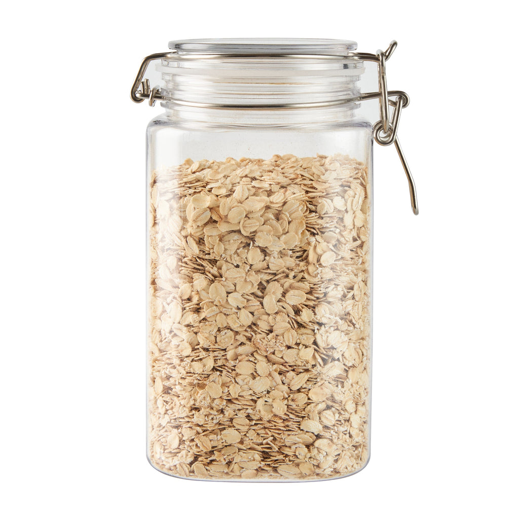 Met Lux 53 oz Square Clear Plastic Storage Jar - with Hinged Lid - 4 1/4" x 4 1/4" x 7 3/4" - 2 count box
